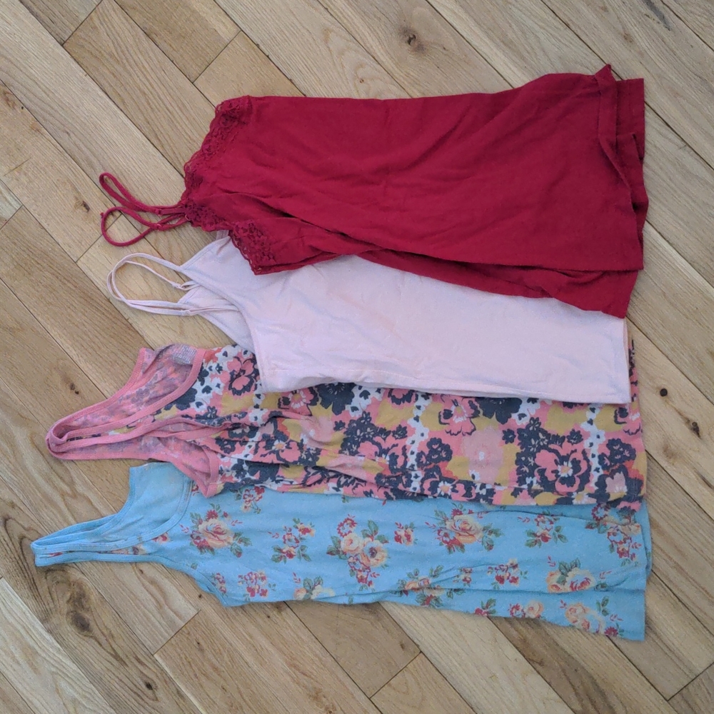 Four tank tops, floral, hot pink